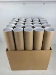 (NEW) 25 PAPER MART MAILING 19" PAPER TUBES WITH PLASTIC CUPS 3" DIAMETER