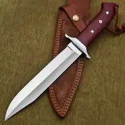 CUSTOM HANDMADE D-2 STEEL BROWN MICARTA LOVELESS STYLE KNIFE WITH LEATHER POUCH