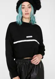 [My Mum Made It] High Neck Stripe Crop Sweatshirt