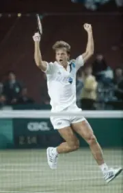 Stefan Edberg of Sweden celebrates after defeating Michael Westph - Old Photo