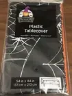 54" x 84" Halloween Table Cover Tablecloth Black + Spiders & Webs Plastic Vinyl