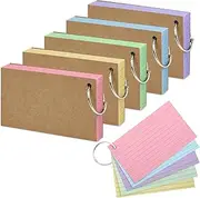 500 Pieces Lined Index Cards, Flashcards, Revision Cards with Metal Binder Ring, Note Cards, Multicolor Kraft Paper Note Cards for Office, School, Home, Study (5 Colors)