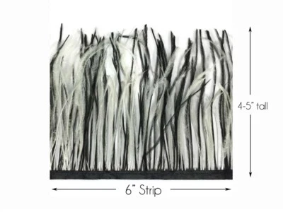 6 Inch Strip - Black & White Ostrich Fringe Trim Carnival Feathers Halloween