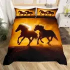 Galloping Comforter Cover Black Horse Bed Set for Kids Teens Adults, Black and