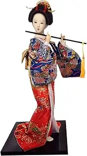 12inch Japanese Geisha Lady Statuette Handicraft Oriental Doll Traditional Ethnic Japanese Geisha Dolls Kimono Dolls for Home, Blue and Red