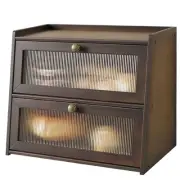 Double Layer Large Bamboo Bread Box for Kitchen Counter, Wooden Large Capacit...