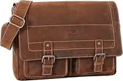[ALMADIH] Rio Leather Shoulder Bag Men's Brown Vintage - Genuine Leather Bag with Laptop Compartment 15.6 Inch Briefcase Messenger Plain Bag Shoulder Bag Leisure Bag Carry Bag, Brown vintage