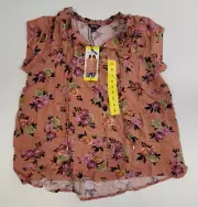 BUFFALO Women's Shadow Roses Floral Shirt Size Small S Blouse Tie Front NWT