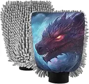 XYMZR Galaxy Dragon Portrait Absorbent Microfiber Car Wash Mitt, Funny Cute Anime Scratch Free for Cars Cleaning, Home Cleaning Mitts, 2 Pack, 10.24” L x 7.09” W