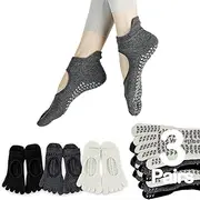 [Sunolkie] Women's Socks with Separate Toes, Non-Slip Socks for Yoga, Pilates, Ballet, Barfootball, Fitness, 3 Pairs, White + Grey + Black, One Size, White + grey + black, One Size