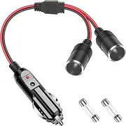 Range Tour Car Cigarette Lighter Splitter Adapter 2 Sockets, Multi Plug Outlet Extension Cord 12V-24V Dual Female Socket Automotive Replacement Cigarette Lighter 2-Way Splitter Y-Adapter with 15A Fuse