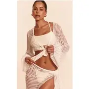 White Textured Front Tie Beach Top, White