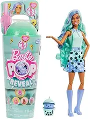 Barbie Pop Reveal Bubble Tea Series Doll & Accessories with Fashion Doll & Pet, 8 Surprises Include Color Change, Cup with Storage (Styles May Vary)