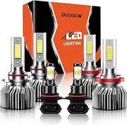 ENJOYAKOM Compatible For Ford F150 2015 2016 2017 2018 2019 2020, 40000LM 600% Brighter 9005/HB3 High Beam H11/H8 Low Beam + 9140 Fog Lights 6500K White 1:1 Size Replacement,Pack of 6
