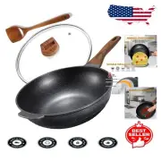 12.5" Non-Stick Granite Wok Pan with Lid - 6 Quart Induction Compatible