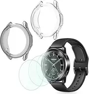 [FCMEDZI] Smartwatch Screen Protector Compatible for Xiaomi Watch S3 Case TPU Soft Frame Cover and Tempered Glass Protective Film (Pack of 3+2)