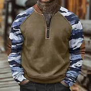 Men's Sweatshirt Quarter Zip Sweatshirt Red Navy Blue Blue Brown Green Half Zip Color Block Camo / Camouflage Half Zip Print Casual Daily Holiday Polyester Vin