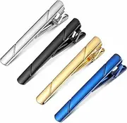 [HaiFafafaing] 4 Pcs Tie Pins for Men, Black Gold Silver Navy Tie Clips Set for Regular Ties, Copper Tie Bars for Business and Formal Events