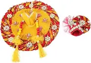 [Aditri Creation] Laddu Gopal Dress Cloth Bhagwan Poshak of God Bal Gopal Kanha Krishna Kanhaiya Dev Vastra with Mukut for Metal Idol Statue for Indian Traditional Janmashtami Festival(Size:- 2-4 No.Dia- 8")(Yellow)