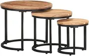 Nesting Table Set of 3, Round Stacking Side End Table w/Wood Top & Metal Legs, Accent Coffee Tables for Small Spaces, Living Room, Solid Acacia Wood