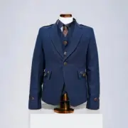 New Scottish Men Blue Tweed Wool Highland Kilt Argyll Jacket and Vest