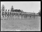 Bondi female lifesavers lined up in competition costume at the Lad- Old Photo