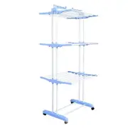Foldable Clothes Airer 3 Tier Folding Hanger Drying Rack Stand Blue