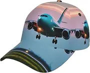 [pvinnk] Airplane in The Evening Lights Print Stylish Hat Headwear Hat Baseball Cap Adjustable Snapback Hat for Men and Women Black, Black, One Size