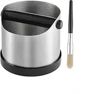 CHDEXU Coffee Grounds Knock Box, Small Stainless Steel Espresso Coffee Knock Box, Coffee Grind Knock Out Box with Removable Knock Bar and Coffee Brush, Coffee Grounds Container with Non-Slip Base