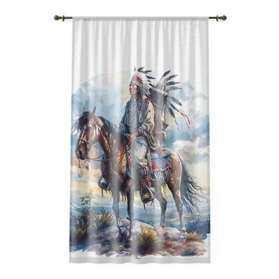 Buffalo Hunters Native American Indian Scout Window Curtain Bedroom