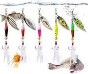 Fishing Lures Spinner Baits | Bass Trout Lures with Treble Hooks | Handmade Spinner Baits Kit with Tackle Box for Fish Gear Freshwater Saltwater Salmon Fish