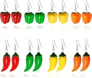 [CYV] 8 Pairs Lifelike Simulation Vegetable 3D Chili Pepper Food Resin Dangle Drop Earrings For Women Girls
