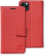 SafeSleeve EMF Protection iPhone Case: iPhone 12 Pro Max RFID Blocking Card Holder Wallet, Adjustable Stand Case, Vegan Leather for Women & Men (Red)