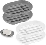 4 Pieces Silicone Soap Dish, Soap Dish With Drain, Non-slip Soap Box Soap Holders For Shower/bathroom/kitchen - White/gray