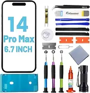 for iPhone 14 Pro Max Screen Replacement, Glass Replacement for iPhone 14 Pro Max 6.7 inch, Screen Repair Kit with Waterproof Adhesive(NO OLED & Touch Digitizer)