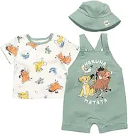 [Disney] Lion King Baby Boys 3 Piece Outfit Set: Short Overalls T-Shirt Hat 12 Months