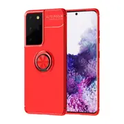 For Samsung Galaxy S21 Ultra Case Metal Ring Holder 360 Degree Rotating TPU Cover, Red+Red
