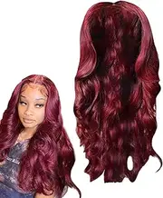 YRTUOP Burgundy Wig | 27.5in Lace Front Wavy Cosplay Wig,Curly Hair Weave Fake Hair Glueless Natural Burgundy Wavy Wig for Women Girls, Cosplay Masquerade Supplies