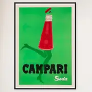 Galrie Vintage Campari Poster - Iconic Red Bottle with Green Legs for Retro Home Decor, Black Frame, 70 x 100cm (28 x 40inch)