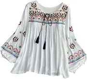[Frediuo] Women's Mexican Embroidered Tops Bohemian for Summer Vacation Outdoor Work Beach