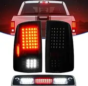 1 Pair LED Tail Lights Assembly + 3rd Brake Light Kit Fit for Dodge Ram 1500 2500 3500 2009-2018, for Dodge Ram 1500 Classic 2019 (Fit Halogen Type, Not Fit Factory LED Version) Smoke Lens