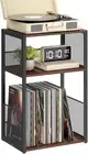VASAGLE Record Player Stand, 3-Tier Side Table, Vinyl Natural Walnut