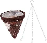 Toyvian 1pc Hanging Cone Wicker Basket Rattan Plant Holder for Wall Decor Natural Design for Indoor Gardening and Home Decoration Strong Wire Frame Retro Style