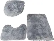 Antislip Washable 3pc Bathroom Mat Set Fluffy Toilet Cover Pedestal Rug Bath Mat - Durable, Washable, and Comfortable