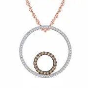 0.2 CT. T.W. Champagne and White Natural Diamond Double Circle Pendant in 10K Rose Gold