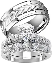 [loversring] TWO RINGS Wedding Ring Sets His And Hers Promise Ring Couples Bridal Sets Women 925 Sterling Silver Heart Cz Man Tungsten Carbide Wedding Band