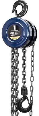 TCE 1 Ton Torin Manual Hand Lift Steel Ch ain Block Hoist, 2-Hooks, Blue,