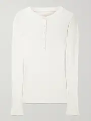 [Nili Lotan] Nili Lotan - Jordan Ribbed Cotton-jersey Top - Ecru - small small Ecru