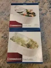 Corning Ware 1.5QT & 2.5QT French White Casseroles W/ Pyrex Glass Lids 4 Pc