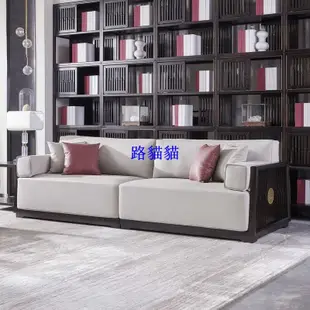 新中式實木沙發組合現代簡約真皮藝小戶型禪意黑檀木家具客廳全套路貓貓